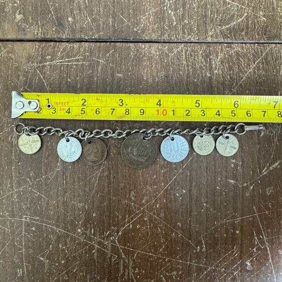 Vintage 1950s 1960s Foreign Coin Charm Bracelet Mexico Austria South Africa‎ GB - Picture 3 of 7